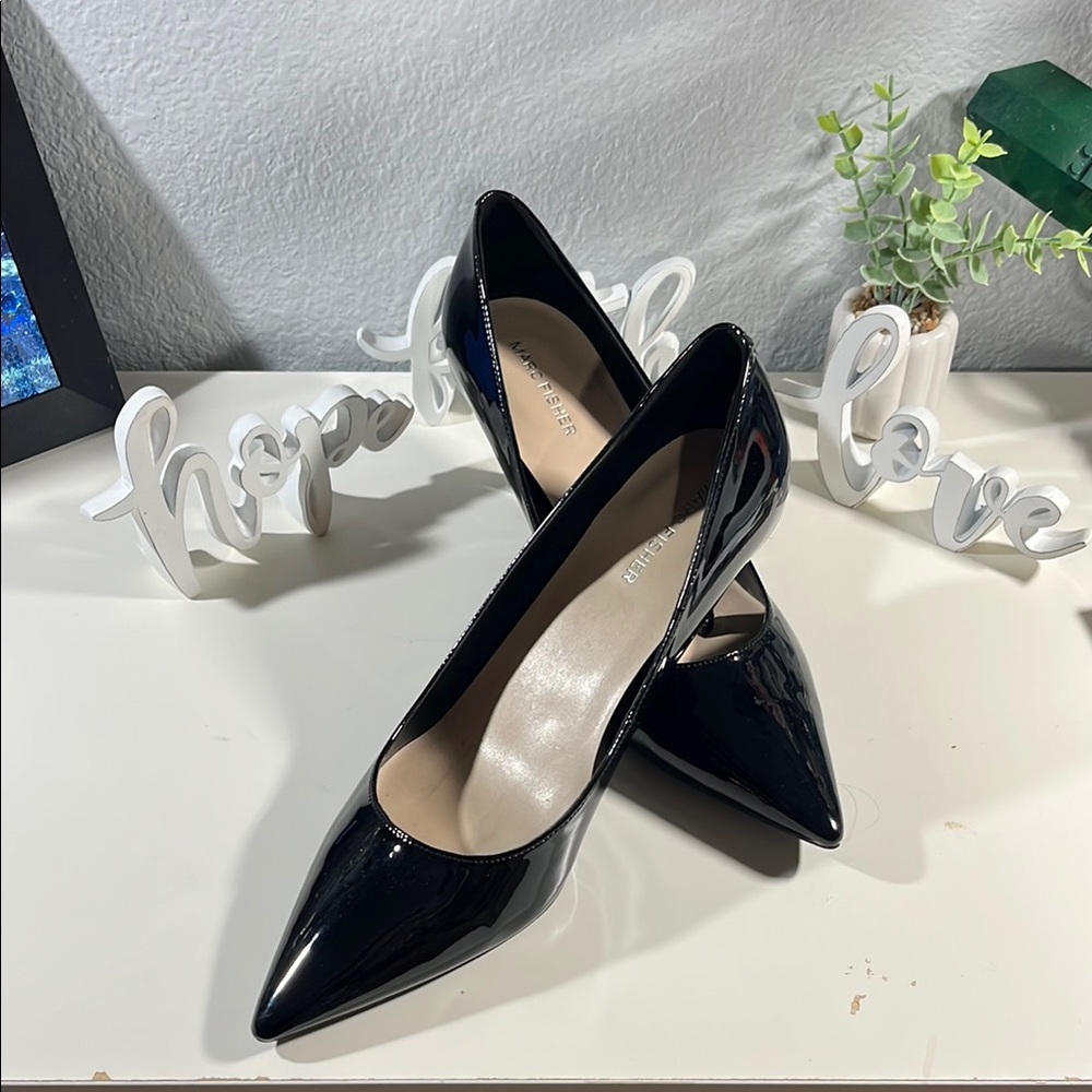 Marc Fisher Black Heels Sleek Patent Leather